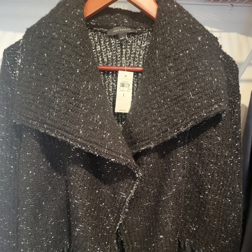 Ann Taylor Charcoal Textured Knit Jacket/Cardigan Size Large NWTS